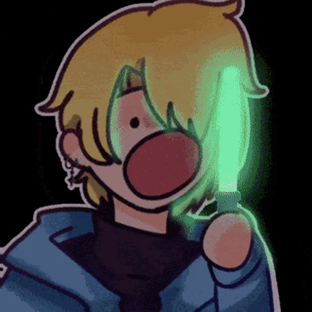 a cartoon of a person holding a green light