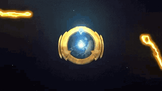 a gold circle with a blue light in the middle