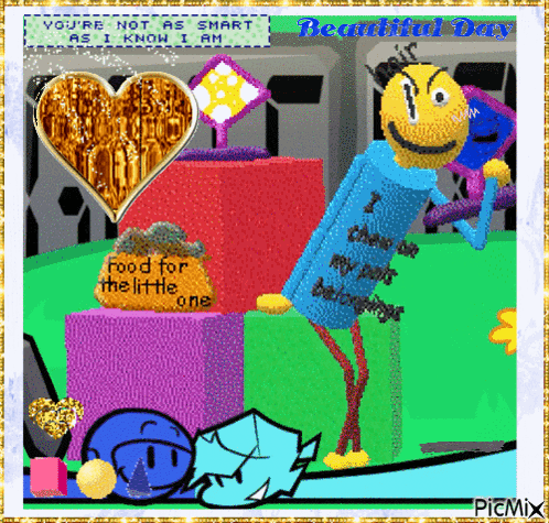 a picture of a cartoon character with the words beautiful day on it