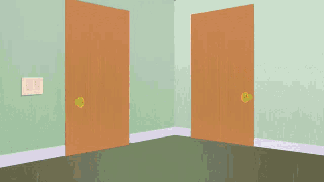 a room with two doors that are open and a light switch on the wall