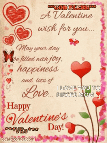 a valentine 's day greeting card with hearts and flowers
