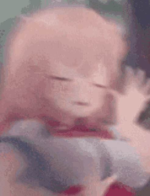 a close up of a doll 's face with her eyes closed .