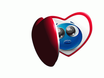 a heart with a blue smiley face on it is open
