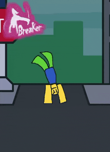 a cartoon character laying on the ground in front of a breaker sign