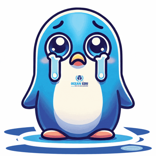 a penguin with tears coming out of its eyes and ocean edu written on the bottom