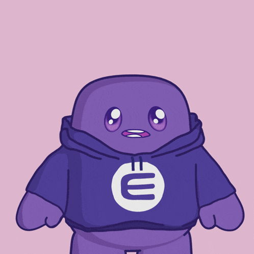 a cartoon character is wearing a purple hoodie and the words we 're so are above him
