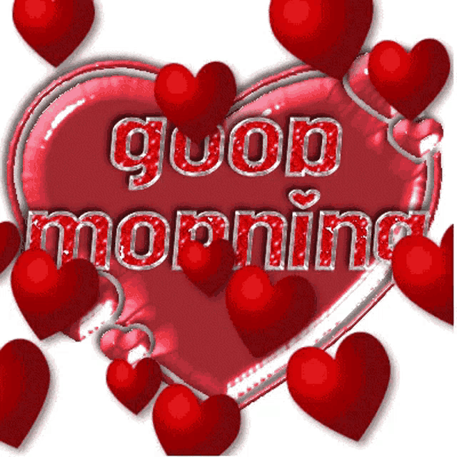 a red heart with the words " good morning " on it
