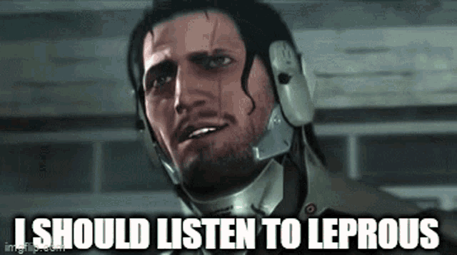 a man wearing a helmet and headphones is saying i should listen to leprous .