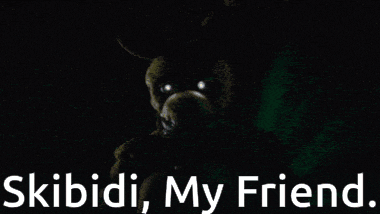 a teddy bear in the dark with the words skibidi my friend