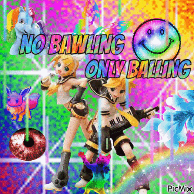 a picture of two anime characters with the words no bawling only balling