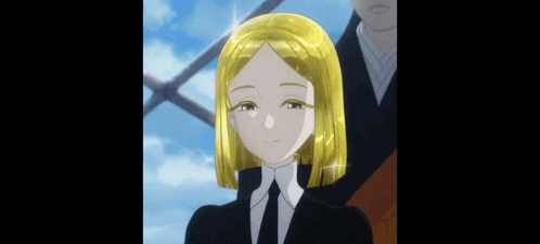 a cartoon character with yellow hair is wearing a suit and tie