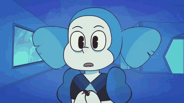 a blue and white cartoon character with big ears