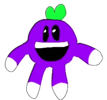 a cartoon drawing of a purple octopus with a green heart on his head .