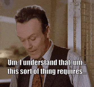 a man in a suit and tie is saying " um i understand that um this sort of thing requires "