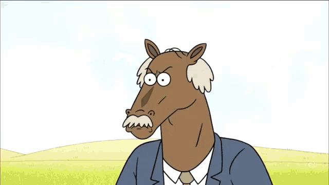 a cartoon horse in a suit and tie is standing in a hole