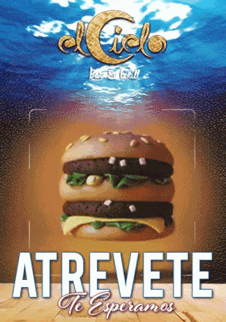 an advertisement for el cielo bar & grill shows a hamburger on a table