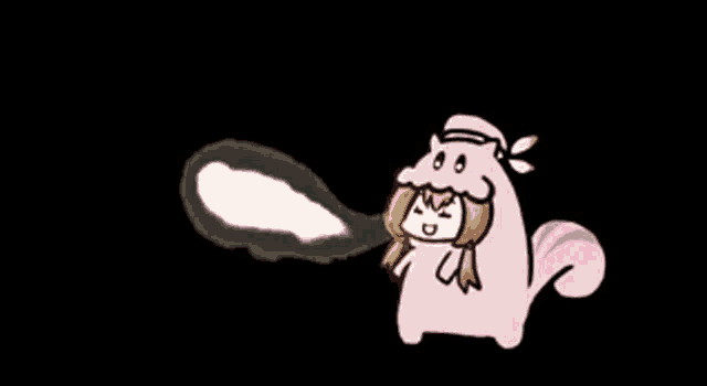 a cartoon drawing of a pink squirrel with a girl 's head on it .