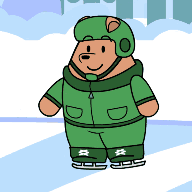a cartoon of a bear wearing a green helmet