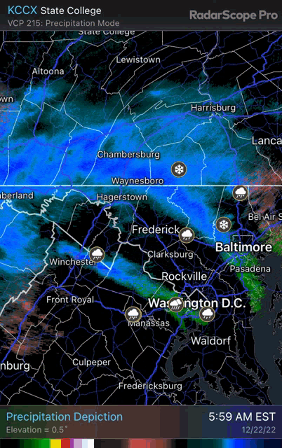 a radar scope pro app shows a map of the state college