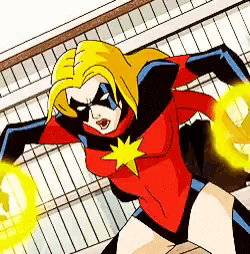 a cartoon of a woman in a superhero costume holding a pair of yellow rings .
