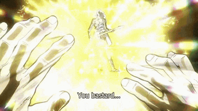 a cartoon drawing of a man playing a guitar with the words you bastard written below him