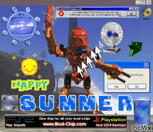 a computer screen shows a robot and the words happy summer