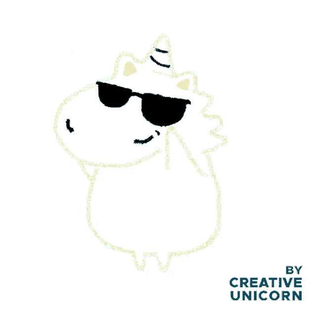 a drawing of a unicorn wearing sunglasses that says " you 're welcome "
