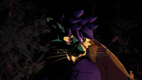 a drawing of a cat with purple hair and a purple shirt that says " evil of paradise " on it