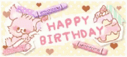 a happy birthday greeting card with a cat and a cake