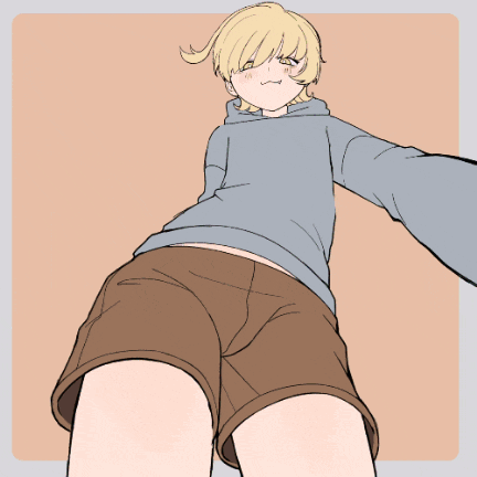 a drawing of a girl in shorts and a hoodie