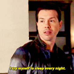 a man in a leather jacket is saying i cry myself to sleep every night