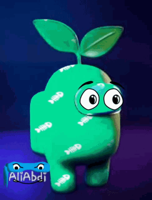 a green among us character with a blue face and the name aliabdi on the bottom