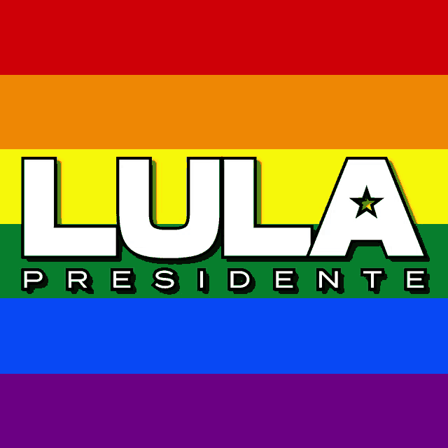 a logo for lula presidente with a rainbow flag in the background
