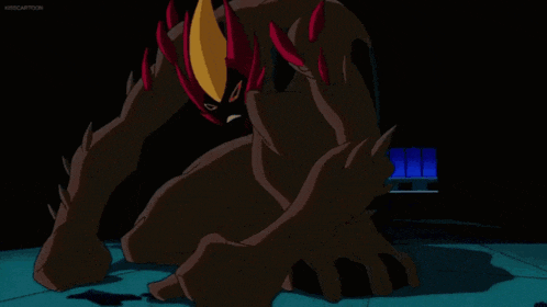 a cartoon character is kneeling down in a dark room with the words videocartoon on the bottom