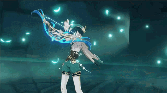 a girl is holding a bow and arrow in a video game .