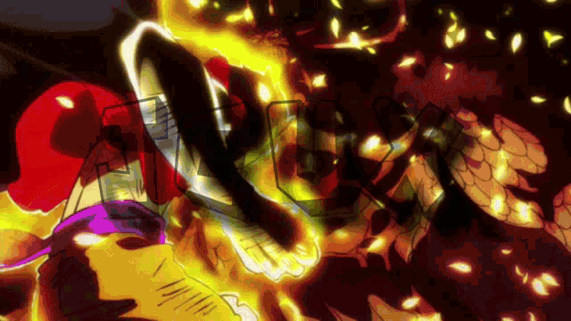 a cartoon drawing of a man with a sword in his hand surrounded by fire