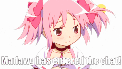 a picture of a girl with pink hair and the words " madawg has entered the chat "