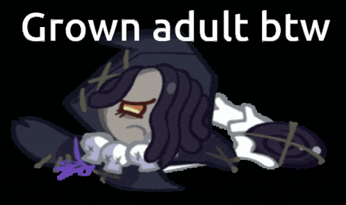 a cartoon character is laying down with the words " grown adult btw " above him