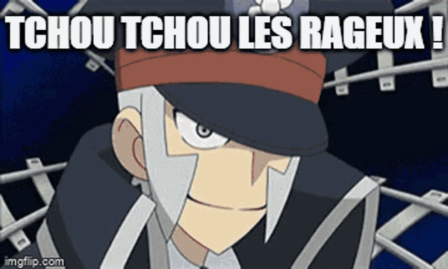 a cartoon character with the words tchou tchou les rageux written above him