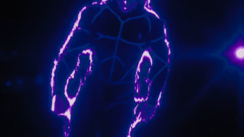 a person with purple lights coming out of their arms