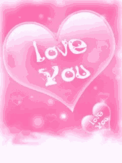 a pink heart with the words " love you " written on it