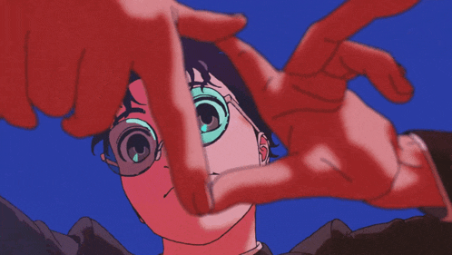 a drawing of a person with glasses making a heart shape with their hands