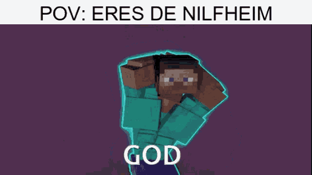 a group of minecraft characters are standing next to each other and the word god is on the bottom right