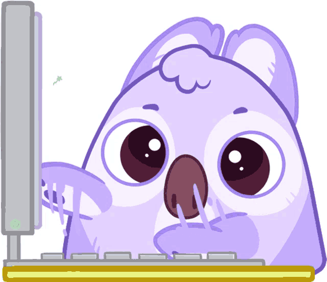 a cartoon koala is looking at a computer monitor