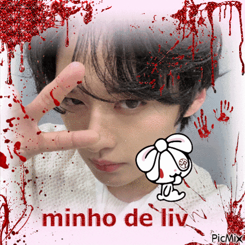 a picture of minho de liv is surrounded by bloody hands