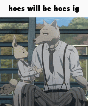 a picture of a wolf and a rabbit with the words hoes will be hoes ig
