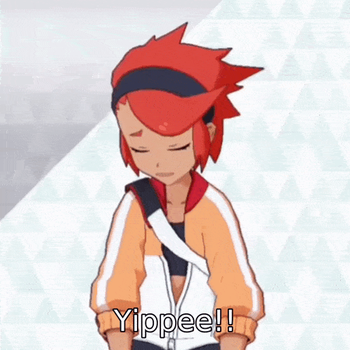 a cartoon character with red hair says yippee !
