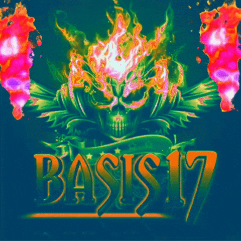 a colorful background with a skull and the word basis 17 on it