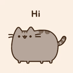 a cartoon cat is standing on a white background and says hi .