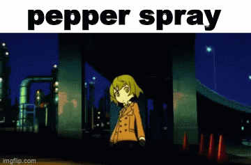 a picture of a girl with the word pepper spray written on it